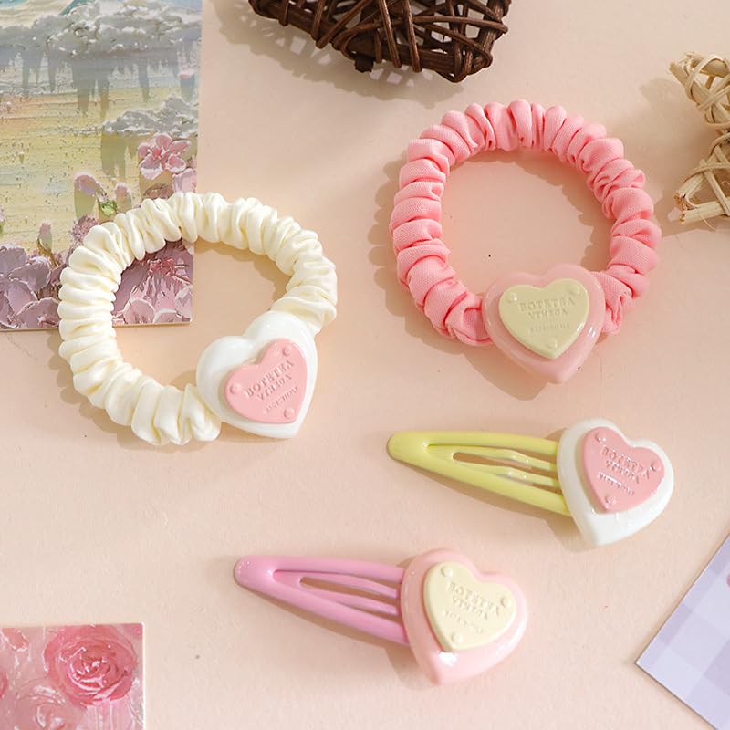 8Pcs Cute Duck Hair Clips and Hair Ties,Kawaii Frog Scrunchies Sakura Dainty Tulip Flower Animal Elastic Scrunchies No Damage for Thick and Thin Hair/Ponytails