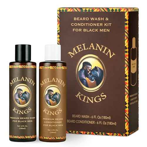 Melanin Kings Beard Wash & Conditioner Set for Black Men ? Gently Cleanse, Hydrate & Soften Coarse, Dry and Curly Beards ? African Oil Blend with Baobab, Marula, Argan & Jojoba
