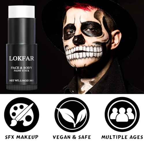 White Face Body Paint Stick, Eye Black Stick for Sports, Waterproof Full-Coverage White Foundation Face Makeup for Halloween Zombie Clown Vampire Skeleton Skull Joker Goth Cosplay Makeup