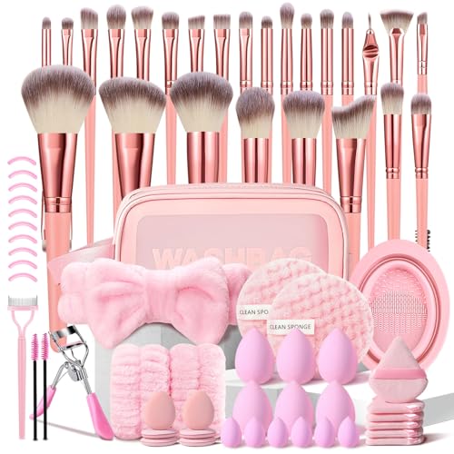 70Pc Pink Makeup Brush Set with Case