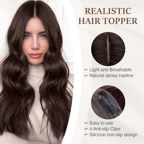Rich Choices No Bang Human Hair Topper 4x4.7 inch Dark Brown #2 - Remy Clip-In Hairpiece