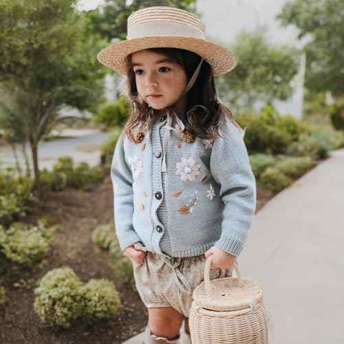Simplee kids Baby Girls Cardigan Hand Knitted Cardigan with Hand Embroidery Sweater Long Sleeve Coat for Winter and Autumn 4-5T B-Blue