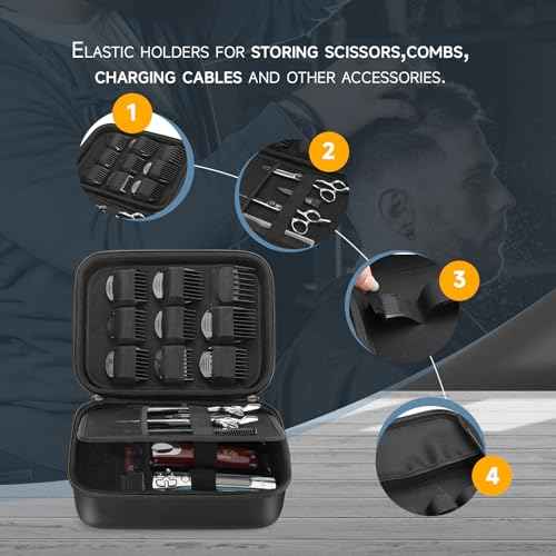 MOSLA Hard Barber Accessories Case for Hair Clippers, Mens Hair Cutting Barber Supplies Holder, Trimmer Organizer Storage Bag for Hair Cutting, Guard Grooming Kit (PU Black)