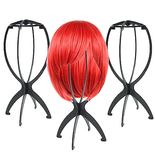 AIAIZHQH 3 Pack Wig Stand Holder, Portable Collapsible Wig Holder for Multiple Wigs, Durable Wig Stands for Women Wig Drying Stand Travel Wig Holder Stand Wigs Display Stand Tool (Black)