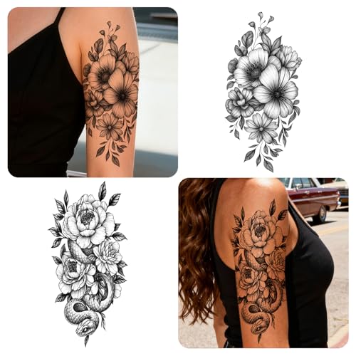 92-Sheet Flower Temporary Tattoos for Women - Waterproof Floral