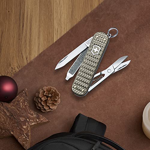 Victorinox Classic SD Precious Alox Swiss Army Knife, Compact 5 Function Swiss Made Pocket Knife with Small Blade, Screwdriver and Key Ring - Infinite Grey