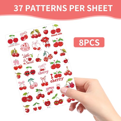 Cherries Party Temporary Tattoos - 280 Pcs Funny Fruit Themed Birthday Party Favors, Cute Cherries Designs Party Supplies Decorations(8 Sheets)