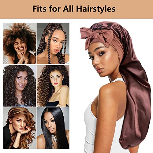 2-Pack Large Satin Sleep Bonnet with Tie Band for Braids & Locs