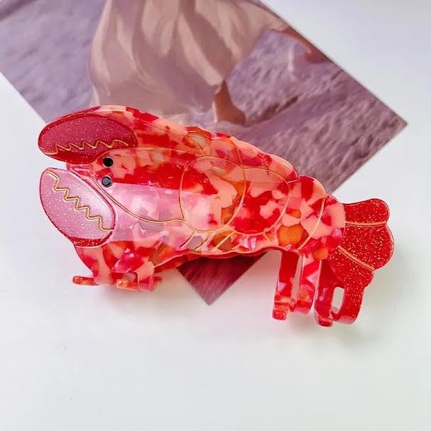 Cute Sea Animal Lobster Hair Clip, Red, Hair Clip for Women, Thick or Thin Hair, Large Clip Barrette, Strong Hold, Curly or Straight Hair