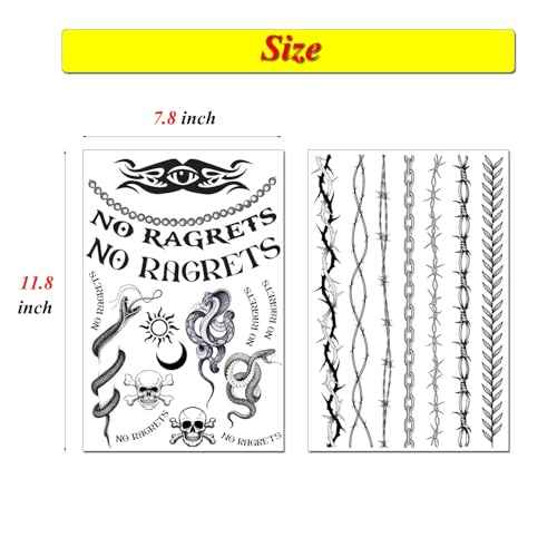 4 Sheets No Ragrets Temporary Tattoos Barbed Wire Temporary Tattoos Halloween Costume Tattoo