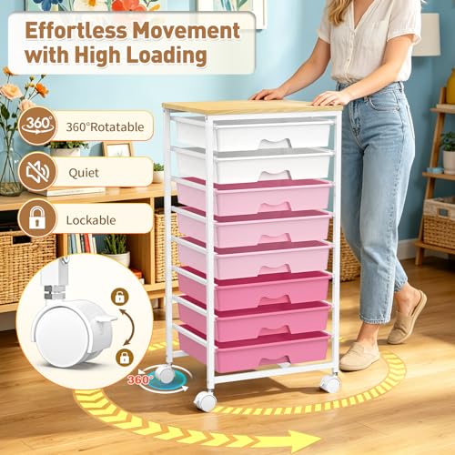 SUNALLY Rolling Storage Utility Cart With 8 Drawers, Drawer Wooden
