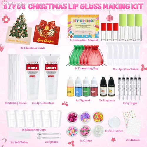Christmas Lip Gloss Making Kit- Fun Lip Gloss Kit to Make Your Own Lip Gloss for Girls, Women, Teens, Beginner, Moisturizing Lip Gloss Base, DIY Lipstick Set Christmas Gift for Women, Daughters