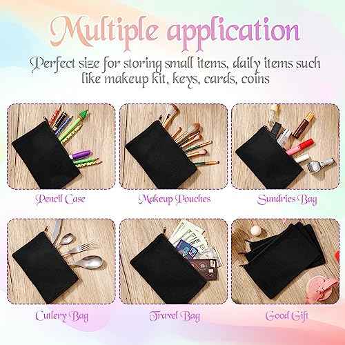 Fainne 100 Pack Canvas Makeup Bags Bulk 7.1 x 4.3 Inch Blank DIY Craft Canvas Pencil Pouch Pencil Case Multi Purpose Travel Toiletry Zipper Pouch Cosmetic Bags for Stationary Storage(Black)