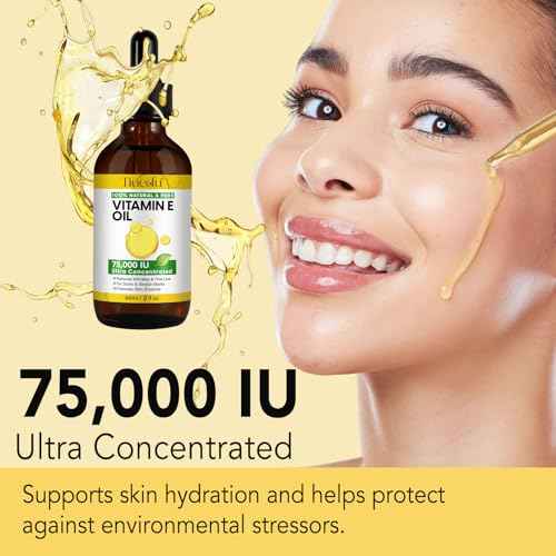 Tiuedu Natural Vitamin E Oil for Skin, 75,000 IU Ultra Concentrated Vitamin E Oil for Face, Hair and Scars, Moisturizing Dry Skin Oils, Promotes Skin Elasticity, 2Fl Oz
