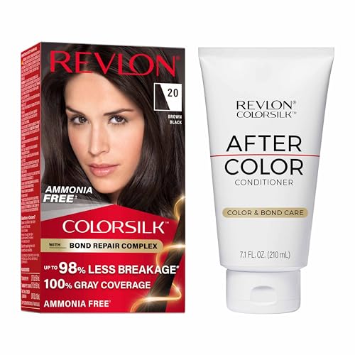 Revlon ColorSilk Bond Repair Hair Color & Conditioner Bundle, Brown Black
