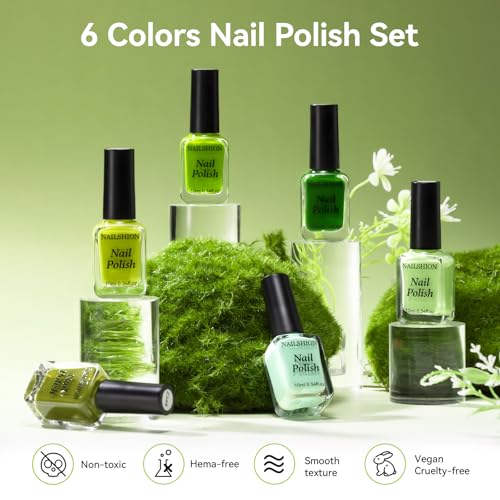 Nailshion Lucky Green Set - Quick Dry No Lamp Needed Eco-Friendly Nail Polish