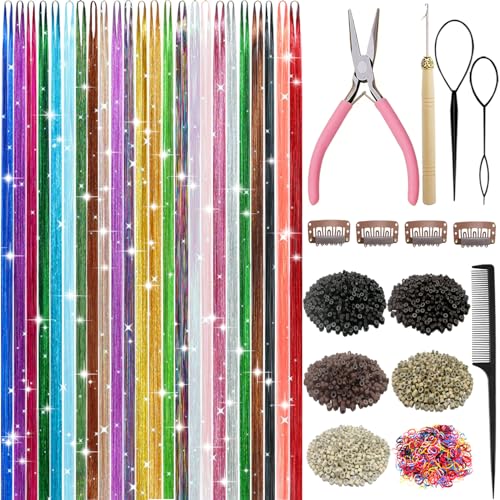 Hair Tinsel Kit 24 Colors 9800 Strands with Tools