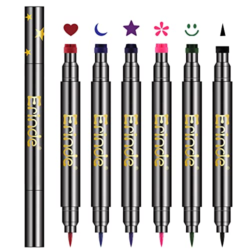 Erinde 6 Colors Liquid Winged Eyeliner Stamp Pen Set, Double-Ended Black Red Green Purple Blue Eye Liner Pencil, Long-lasting Waterproof Stamp Eyeliner Set for Eye Face Makeup