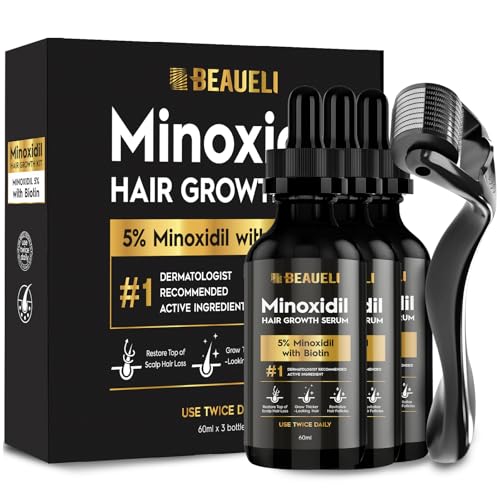 Beaueli 3-Pack Minoxidil Beard & Hair Growth Kit 2 Fl Oz for Men & Women