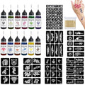 Temporary Tattoo Kit - 12 Colors Ink & 120 Stencils