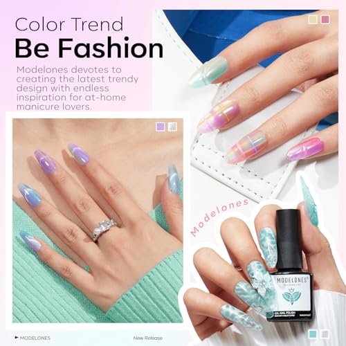 Modelones Gel Nail Polish Set 6 Colors B Jelly Pastel & Cat Eye, Long Lasting