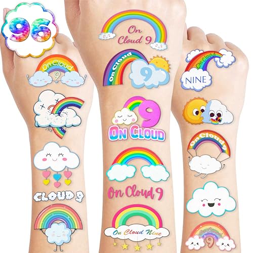 103PCS Cloud 9 Temporary Tattoos for 9th Birthday Party Favors