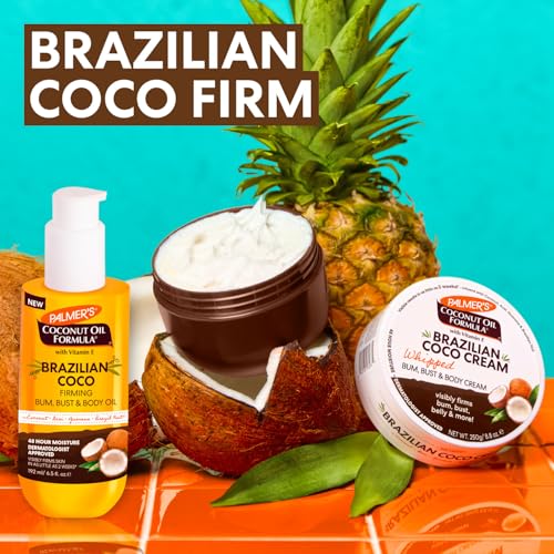 Palmer's Coconut Oil Formula Brazilian Coco Firming Skin Care Duo, Whipped Body Butter (8.8 Oz) + Body Oil (6.5 Fl Oz) Helps with Skin Tightening & Firming of Bum, Bust & Belly, Provides 48Hr Moisture