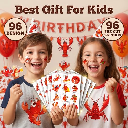 96 PCS Crawfish Boil Temporary Tattoos for Kids