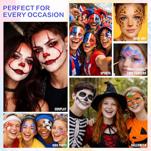 42-Color Face Paint Kit with Brushes & Stencils