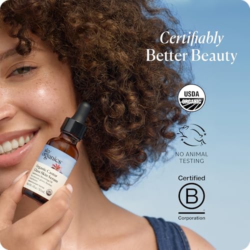 Sky Organics - Organic Castor Glass Skin Serum (1 fl oz/30 mL) Dermatologist Tested Natural Face Serum - Organic Castor Oil for Face, Neck, Chest - Jojoba Oil - Vegan, Cruelty Free, Beauty, Skin Care