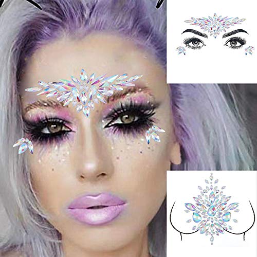 Bomine Rhinestone Face Stickers Mermaid Face Gems Jewels Festival Chest Body Jewels Temporary Tattos Crystal for Women and Girls 2 Sets (Pattern 4)