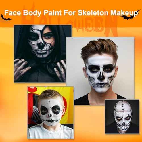 MEICOLY Black White Light Grey Face Body Paint Palette,Halloween Zombie Skeleton Makeup Face Paint,Clown Black White Makeup for Adults and Kids,Professional Body Paint Face Painting for SFX Cosplay