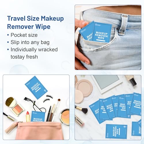 20 Makeup Remover Wipes - Individual Pack of 20 for Travel & Face Cleansing - Medium