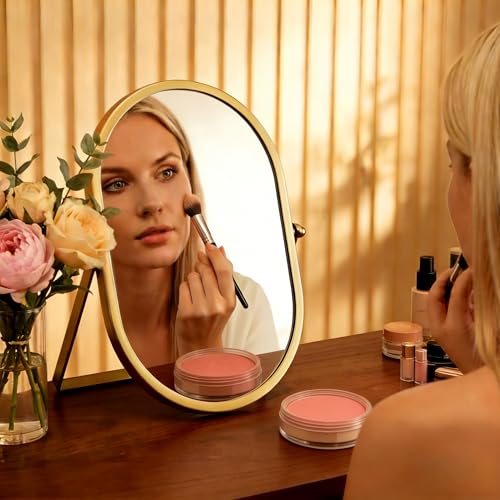 Oval Vanity Mirror 360° Rotation 180° Tilt with Gold Metal Frame - Desktop Tabletop Makeup Mirror