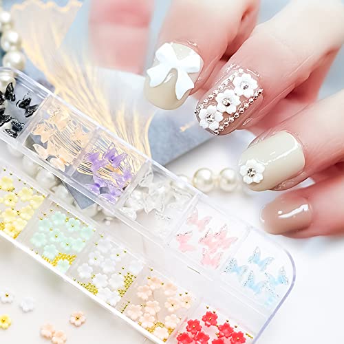 ueforrza Nail Art Rhinestones Set, 3D Flowers/Butterfly Nail Charms, Nail Gems and Rhinestones Kit, Nail Decorations for Nail Art, DIY Nail Accessories and Nail Supplies (2 Boxes)