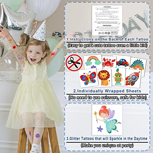 Partywind 204 Glitter Temporary Tattoos for Kids Party Favors