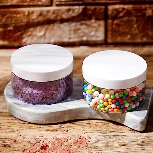 Dandat 72 Pcs 8 oz Plastic Jar Container with Lid and Label Refillable Empty Round White PET Cosmetic Sample Slime Containers for Lotion, Cream, Ointments, Body Butter, Makeup, Travel Storage