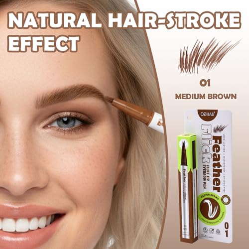 Feather Flick Eyebrow Pen - Hair-Like Brow Strokes, Medium Brown