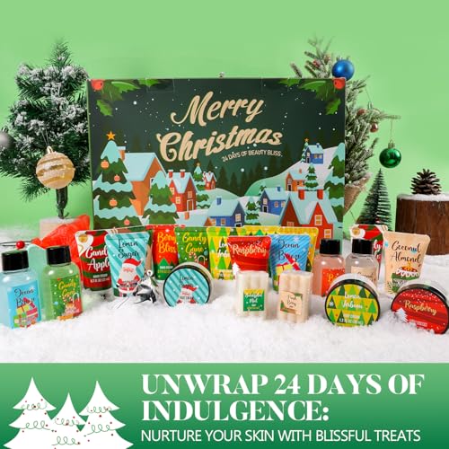 Advent Calendar 2025 Women Christmas Hand Cream Gifts Sets, 24 Days Skincare Advent Calendar for Teen Girls Xmas Countdown Calendar, 24pcs Spa Gift Set Bubble Bath, Shower Gel, Body Lotion Scrub etcs