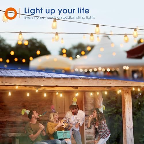 addlon 50FT LED Outdoor String Lights Waterproof Patio Lights with 16 Shatterproof ST38 Replaceable Bulbs(1 Spare), Dimmable Outside Hanging Lights Connectable for Porch, Backyard, 2200K Warm Yellow