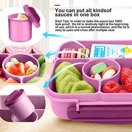 Demiue Lunch Box Kids,Bento Box Adult Lunch Box,Lunch Containers for Adults/Kids/Toddler,5 Compartments Bento Lunch Box with Sauce Vontainers,Microwave & Dishwasher & Freezer Safe(Purple)