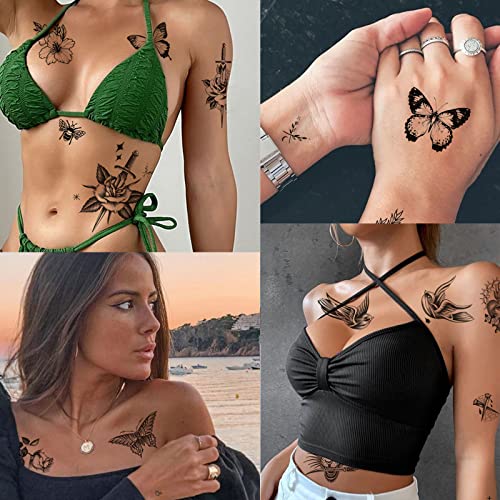 Tazimi 8 Sheet Black Temporary Tattoos for Women