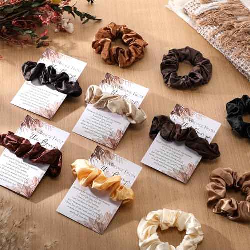 Yinkin 50 Sets Boho Baby Shower Favor for Guests Baby Shower Hair Ties Favors 50 Brown Scrunchies 50 a Message from The Bump Thank You Cards Boho Scrunchies Party Favor for Guest Gender Reveal