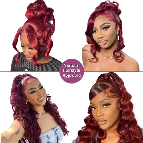Ubetta 99j Burgundy Lace Front Wigs Human Hair,20 Inch Red Burgundy Wig Glueless 13x6 Body Wave Lace Front Wigs Human Hair Pre Plucked 180 Density 99J Red Burgundy HD Lace Frontal Wig for Black Women