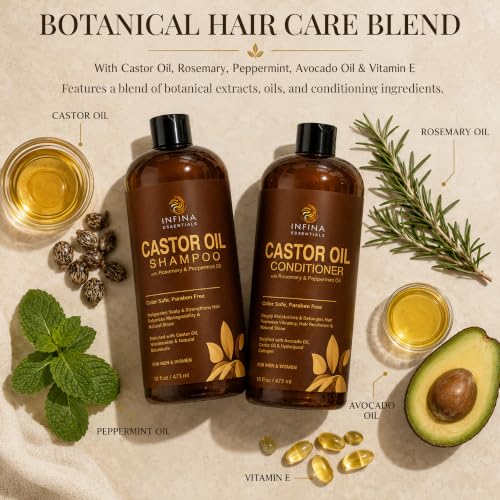 Castor Oil Shampoo & Conditioner Set for Hair Growth - 16 fl oz