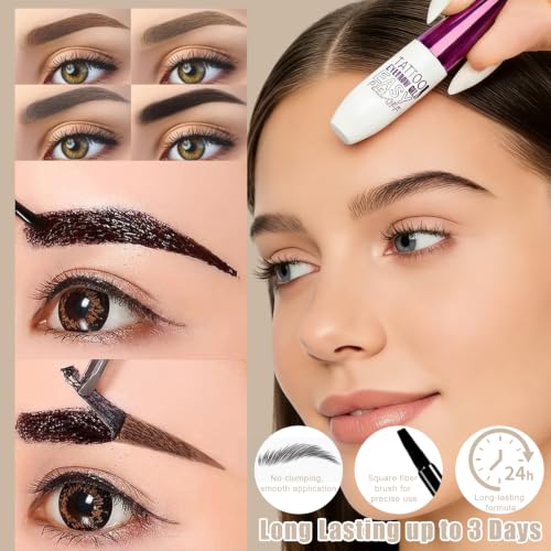 HULYHDP Peel Off Eyebrow Tattoo Gel Gray Brown 2Pcs - Natural Waterproof Brow Makeup