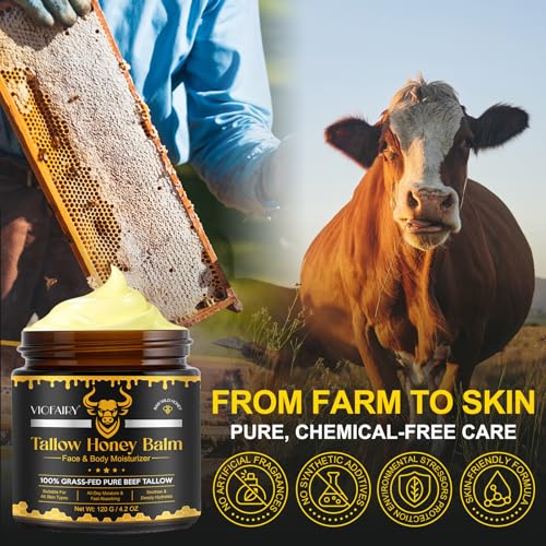 Marianp Beef Tallow for Skin, Tallow and Honey Balm, Organic Grass-Fed Beef Tallow & Raw Wild Honey Blend for Skin Care, Moisturizer Hydrates and Nourishes for Face and Body, Natural Lotion, 4.2 oz