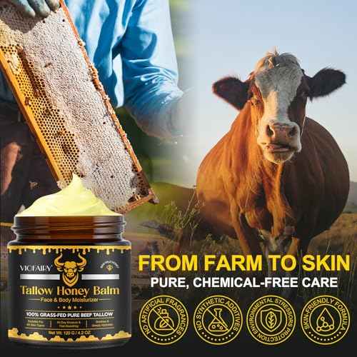 Beef Tallow for Skin, Whipped Tallow Honey Balm for Face -Fed Beef Tallow & Raw Wild Honey - Organic Moisturizer for Soft, Smooth Skin- Light Scent, Moisturizing Natural Formula, 4.2 Oz