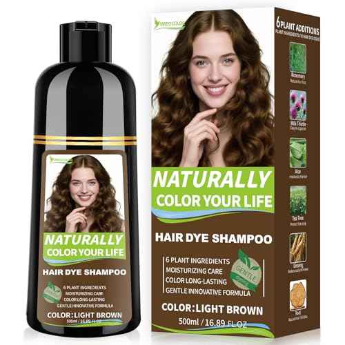 Light Brown Hair Dye Shampoo for Women & Men, 15 Min Gray Coverage, 3 in 1 Semi-Permanent Color with Natural Herbal Ingredients, Lasts 60 Days