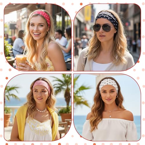 6 Pack Polka Dot Elastic Headbands for Women - Soft, Non-Slip Hair Accessories